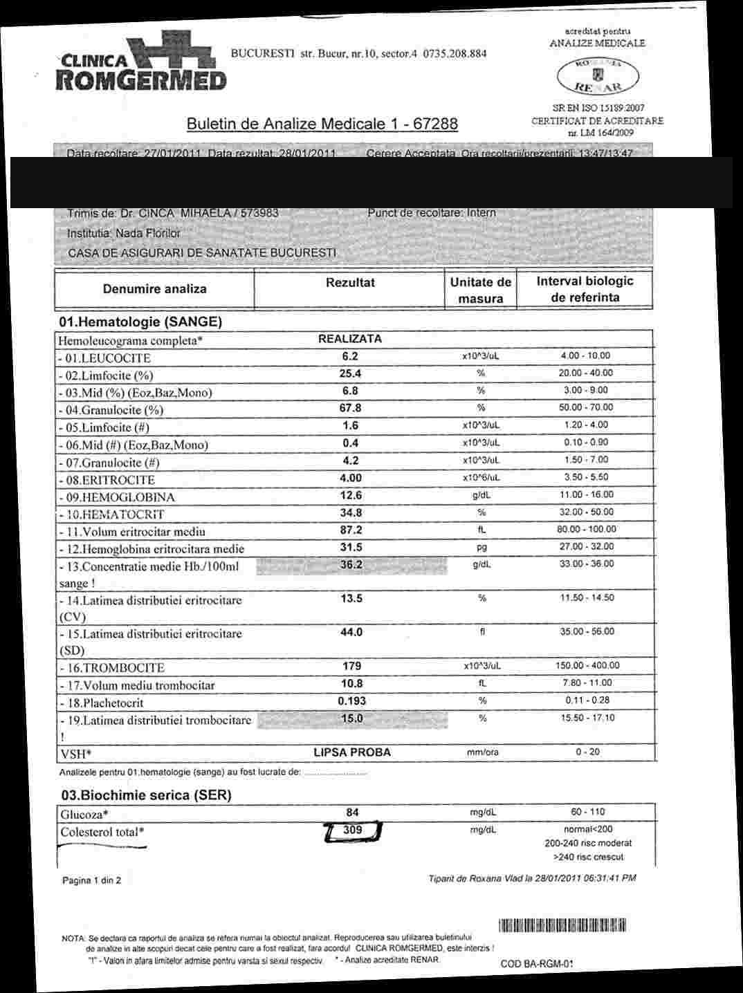 Valori ale colesterolului, înainte de tratament