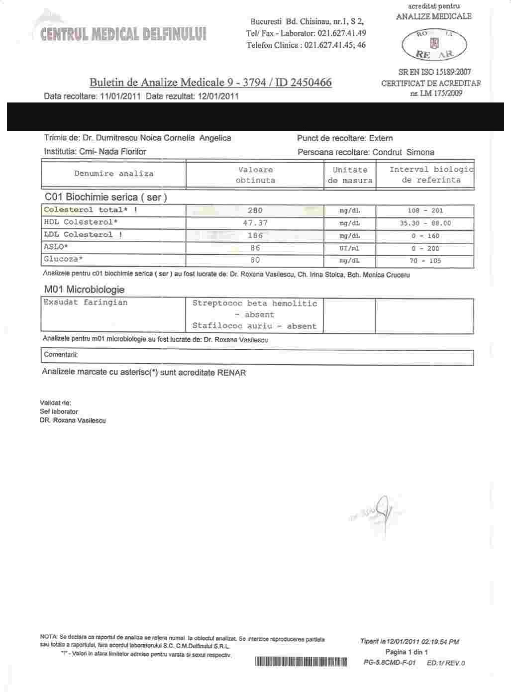 Valori ale colesterolului, înainte de tratament